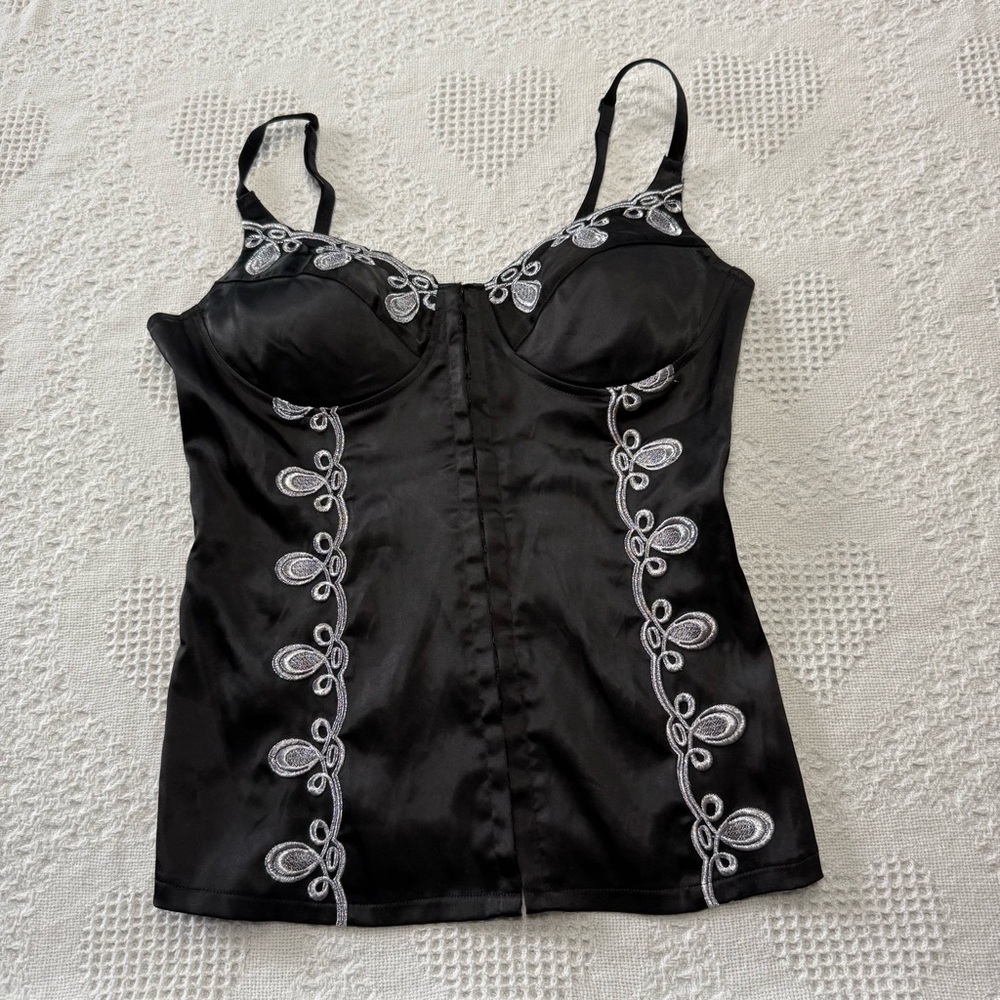 Y2K Charlotte Russe Silky Embroidered Bustier Top (L)